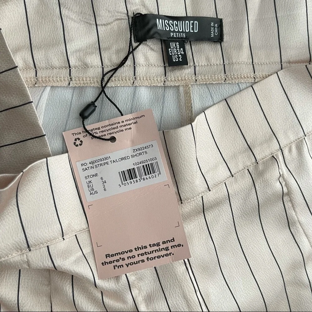 NWT Missguided petite stone satin stripe tailored shorts Size 2 - Picture 6 of 8
